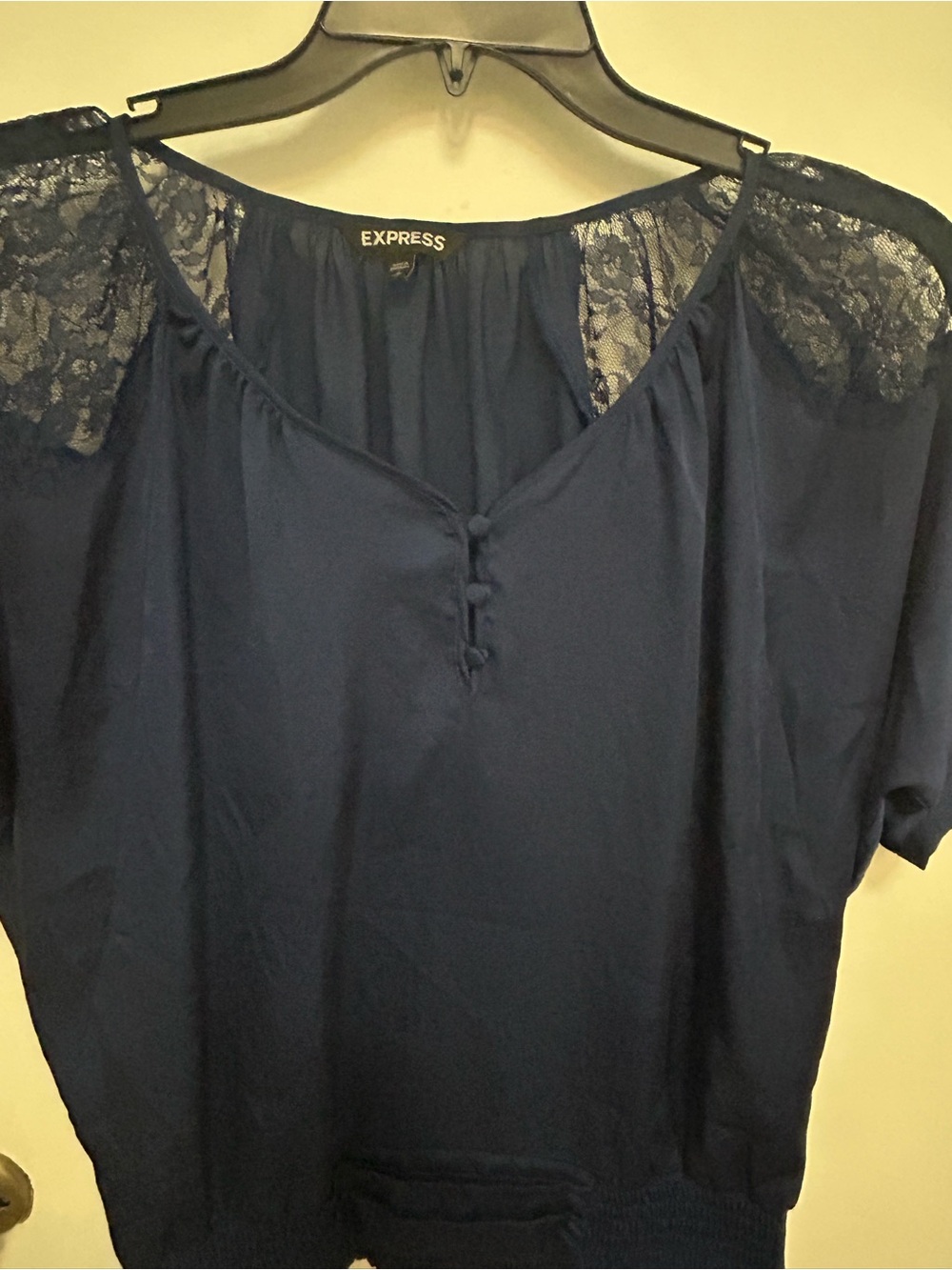 Express Navy Lace-Shoulder V-Neck Top